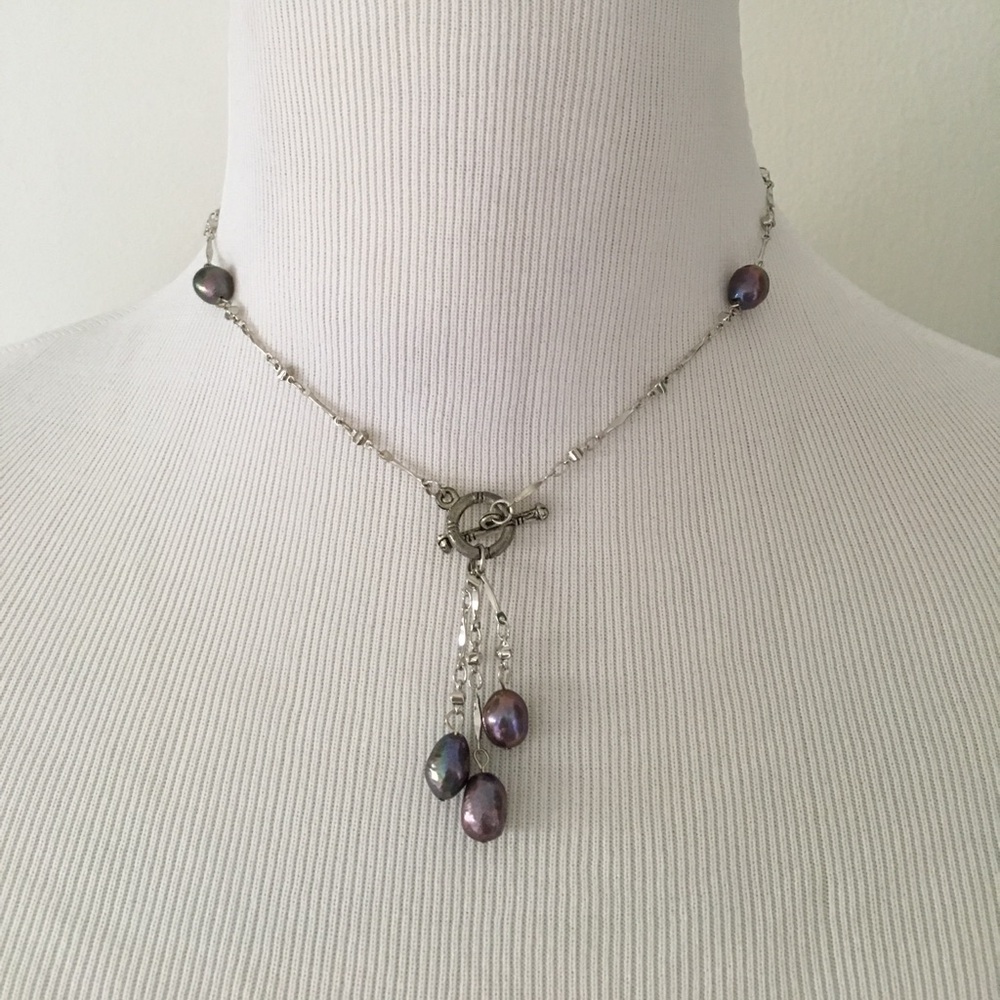 Black Freshwater Pearl Lariat necklace/ earrings